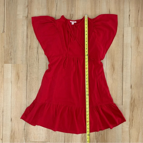 Ruffle Short Sleeve A-Line Dress - Knox Rose Red S Neck V - Picture 8 of 8